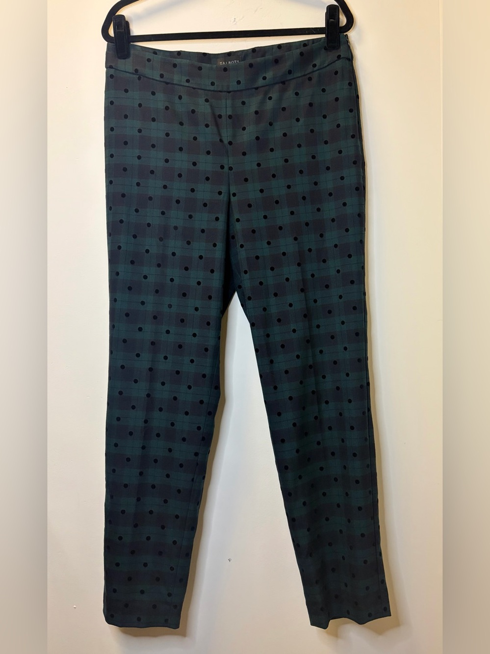Women’s Talbots Green Plaid Velvet Dot Slim Ankle Pants Size 10